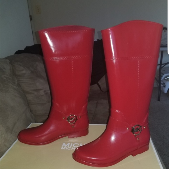 🔥MICHAEL KORS🔥 RED RUBBER RAIN BOOTS - Picture 3 of 8